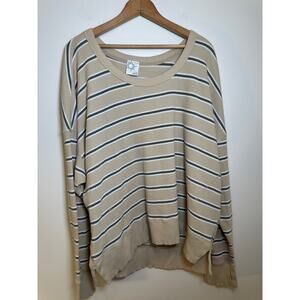 Offline by Aerie Long Sleeve Waffle Knit - Beige, Green Stripe - Size XL